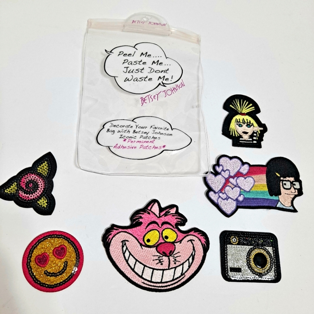 Betsey Johnson Cheshire Cat Patch with Pink and Black Decorative Patches 6 Total